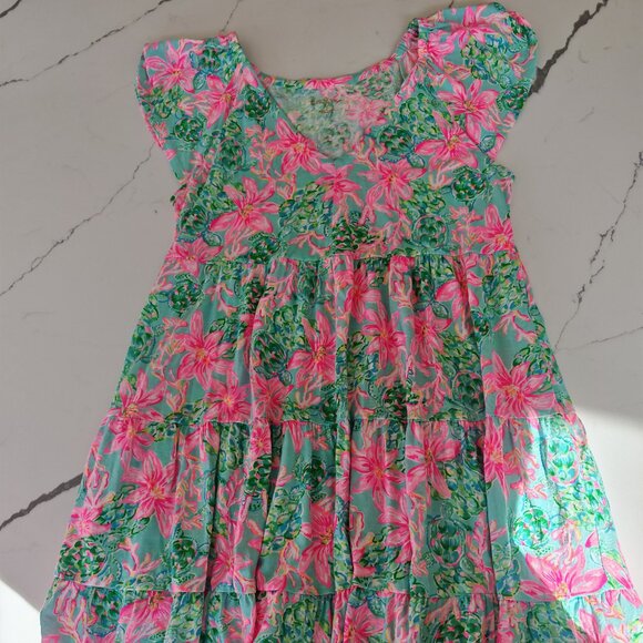 Lilly Pulitzer Pink & Green Floral Tiered Mini Dress | Size S | Tropical Print - Picture 2 of 10